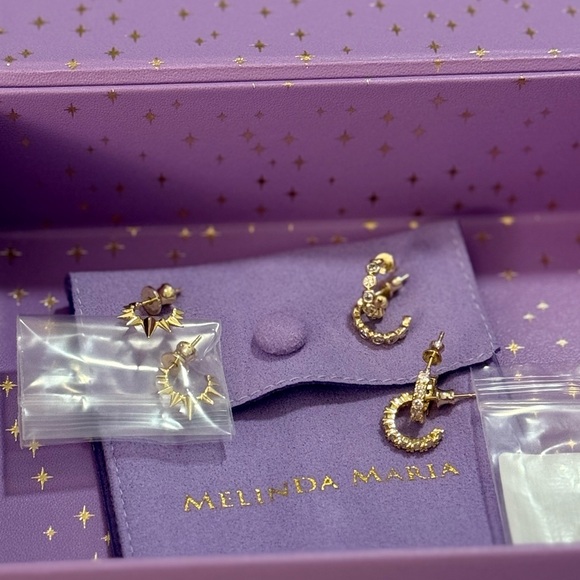 NWT Melinda Maria 3 Pairs Gold Huggie Earrings "They're So Cute" and "Gabriella" - Picture 2 of 6